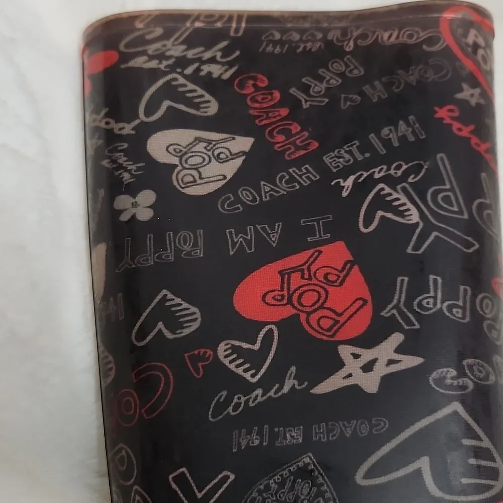 Coach Poppy Graffiti Rain Boots – Size 6 – Black/Red Logo Print